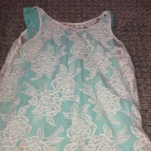 Teal and white mesh tank top